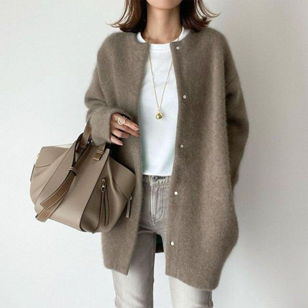 Women’s Long Relaxed-Fit Cardigan with Front Button Closure