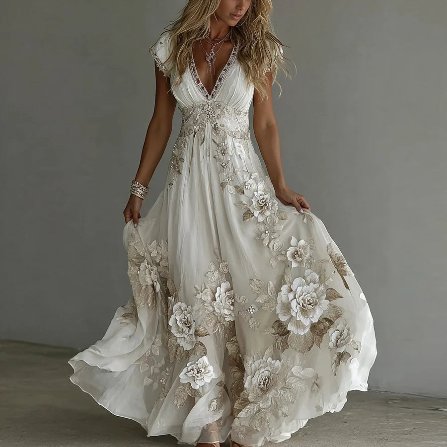Vestido largo bohemio floral para mujer