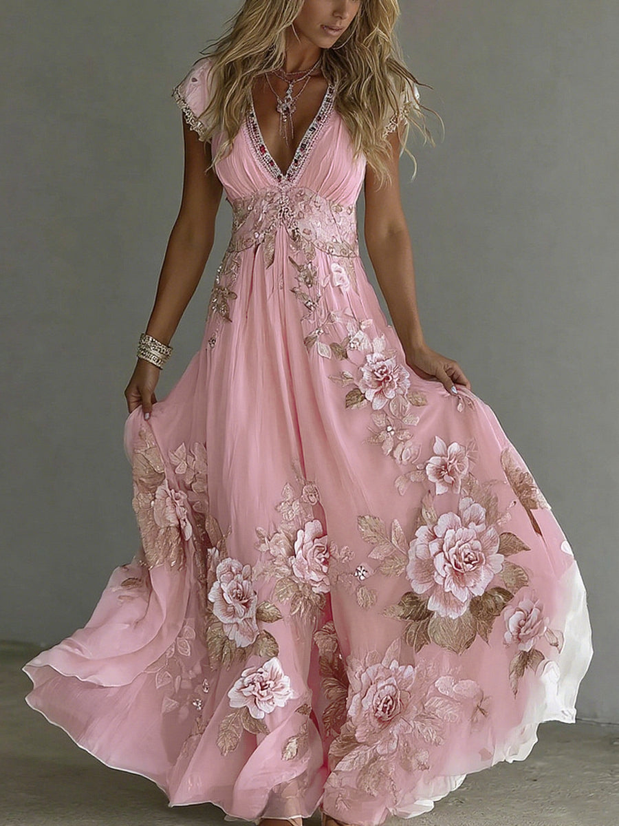 Vestido largo bohemio floral para mujer