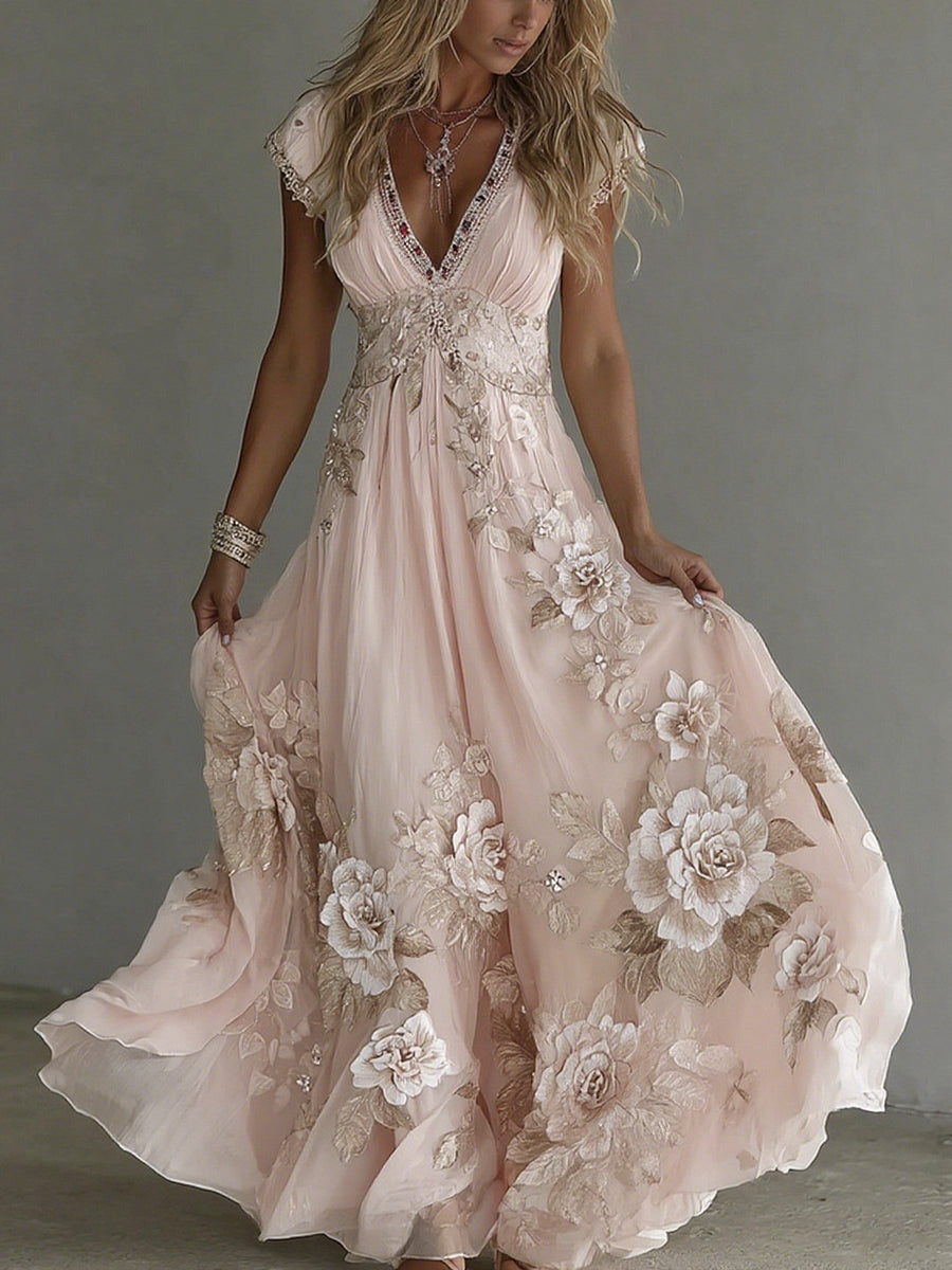Vestido largo bohemio floral para mujer
