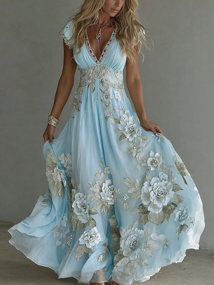 Vestido largo bohemio floral para mujer
