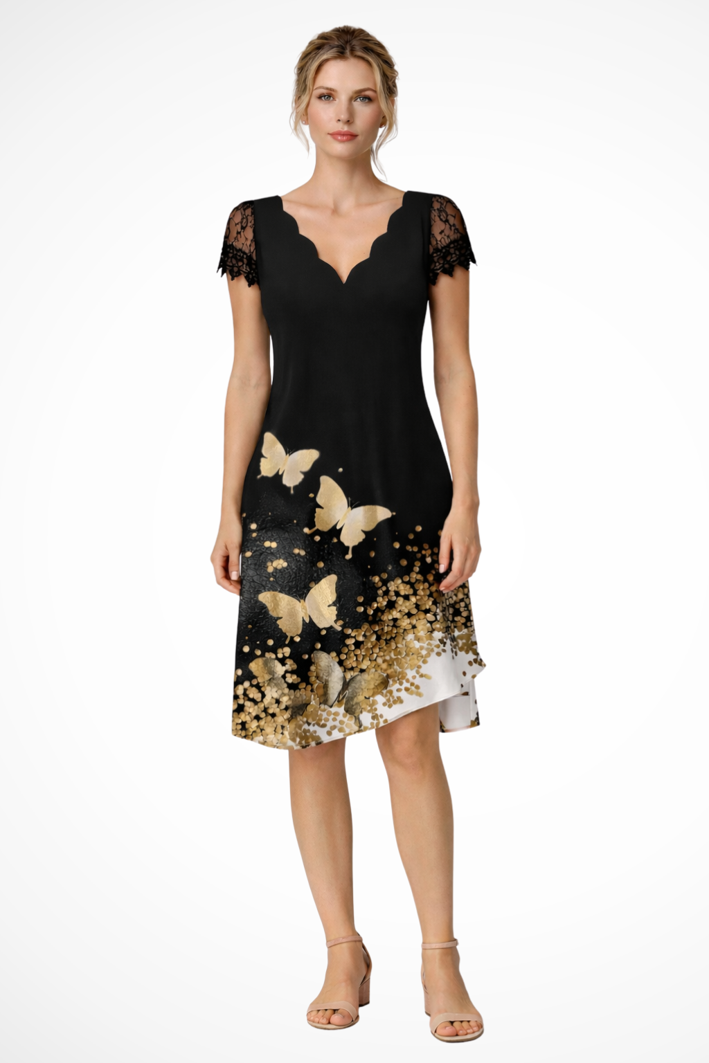 Robe Mi-Longue Femme en Dentelle Élégante