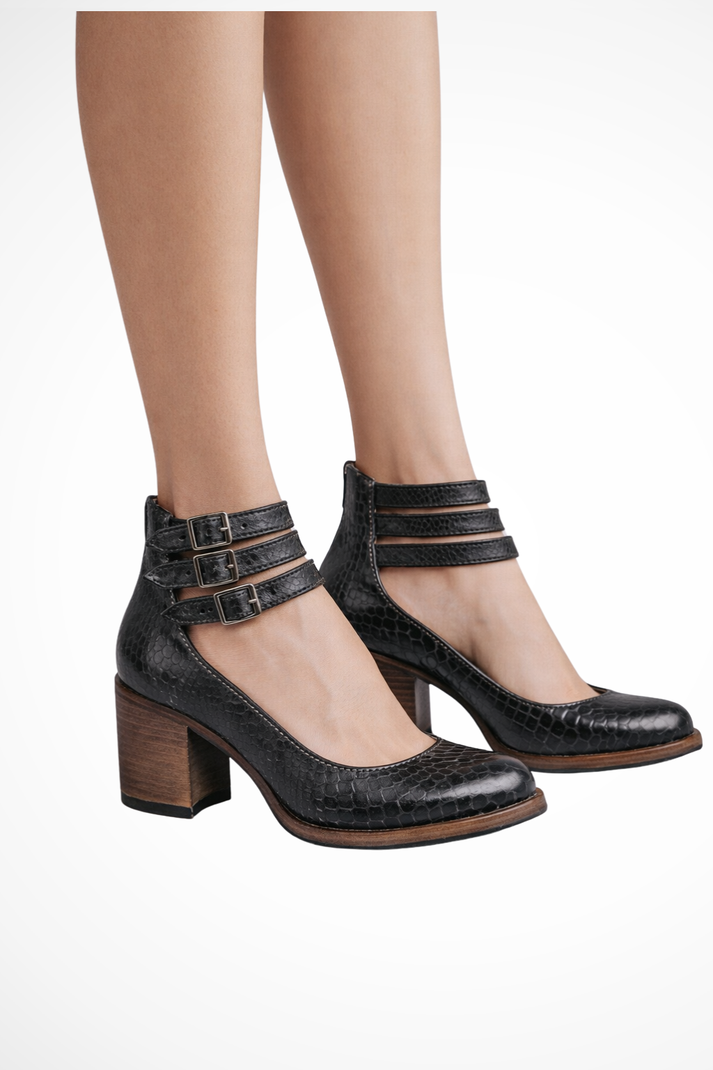 Chaussures Femme à Talon Bloc avec Brides Bouclées Vintage et Style Bottines Mary Jane