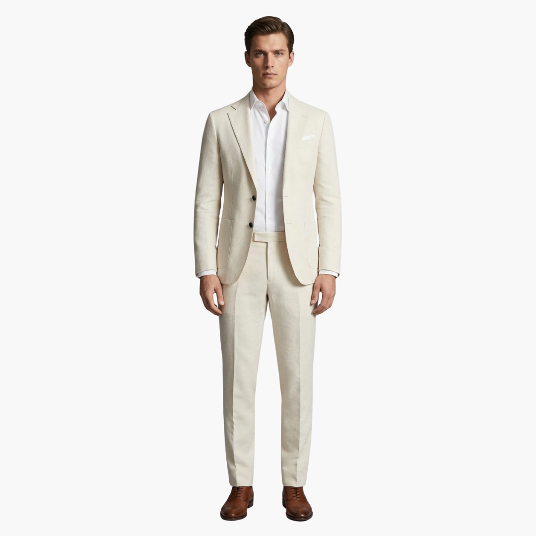 Costume Homme Élégant Deux Pièces avec Blazer à Col à Revers