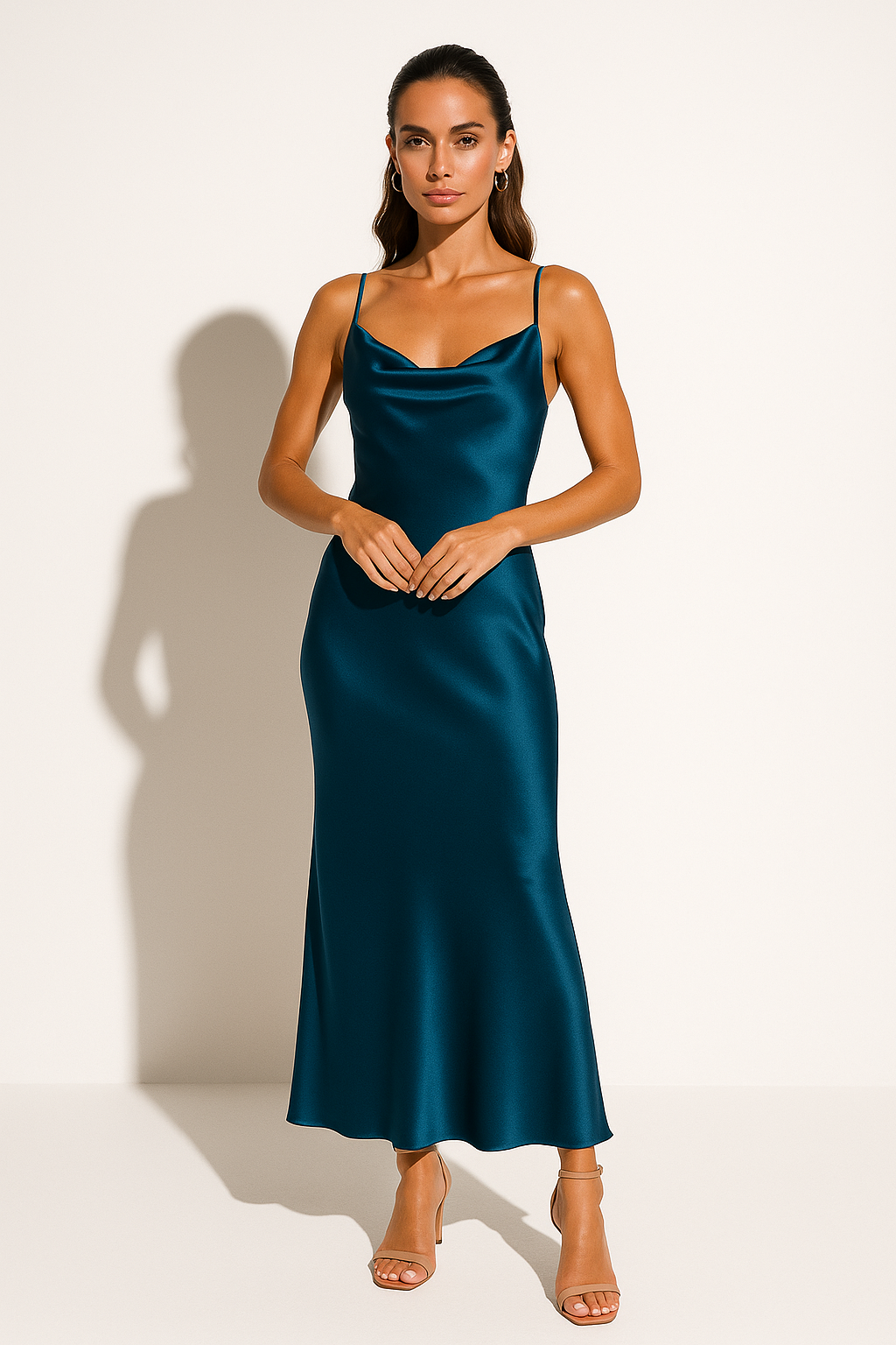 Robe midi drapée à col bénitier pour femme