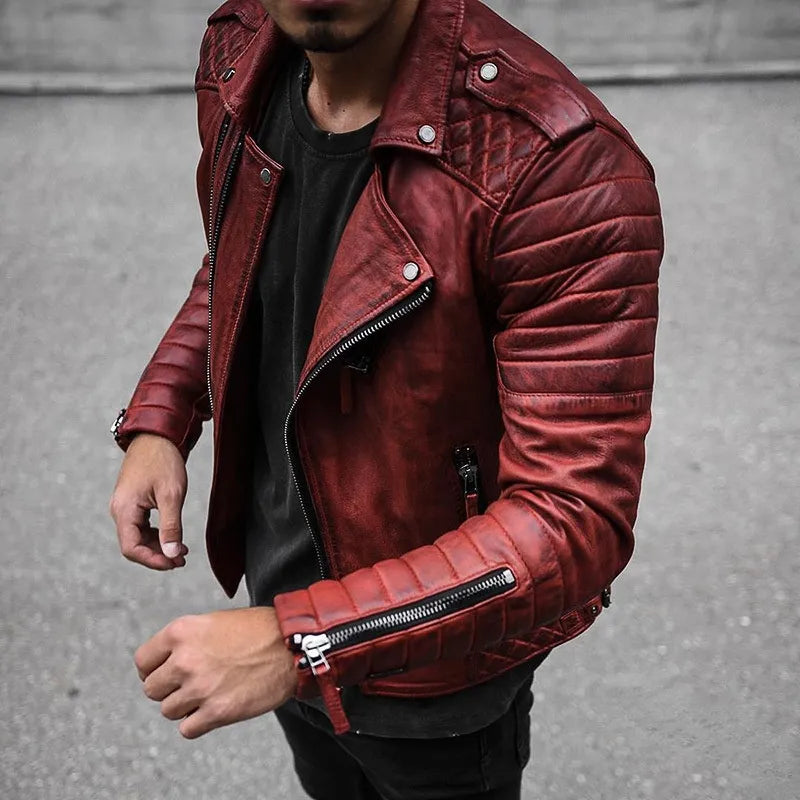 Men’s Biker-Style Jacket with Quilted Sleeves