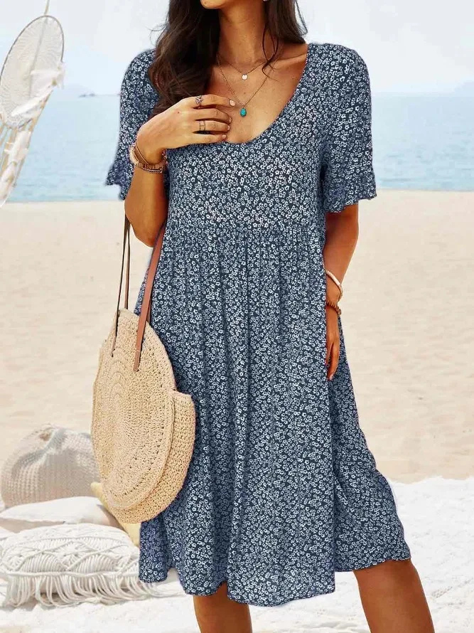 Cotton mini dress with flowers for women