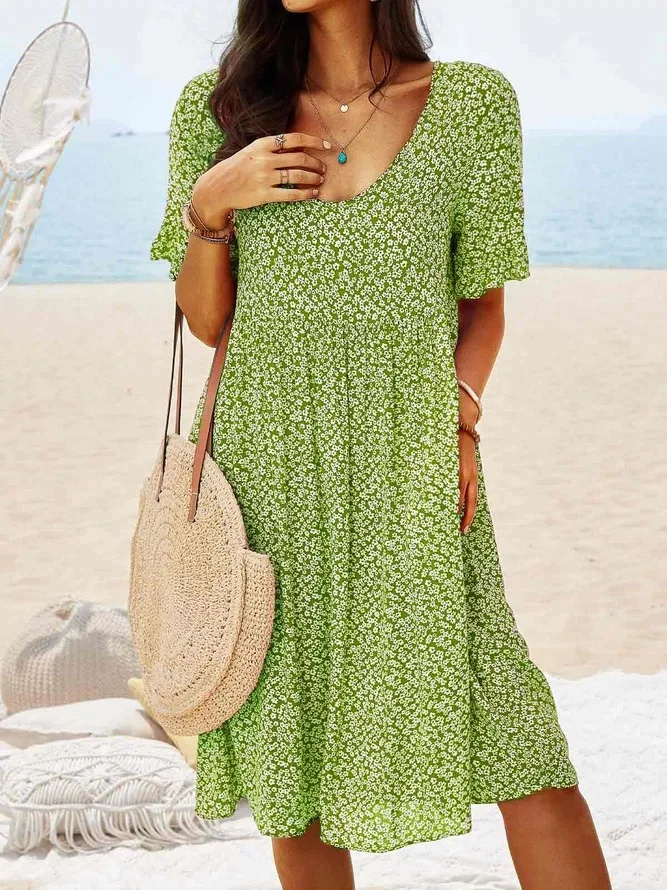 Cotton mini dress with flowers for women
