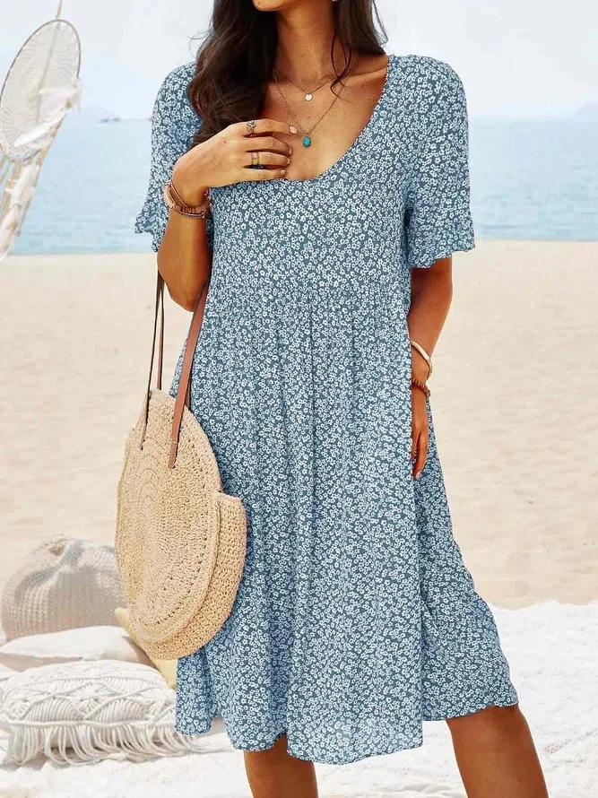 Cotton mini dress with flowers for women