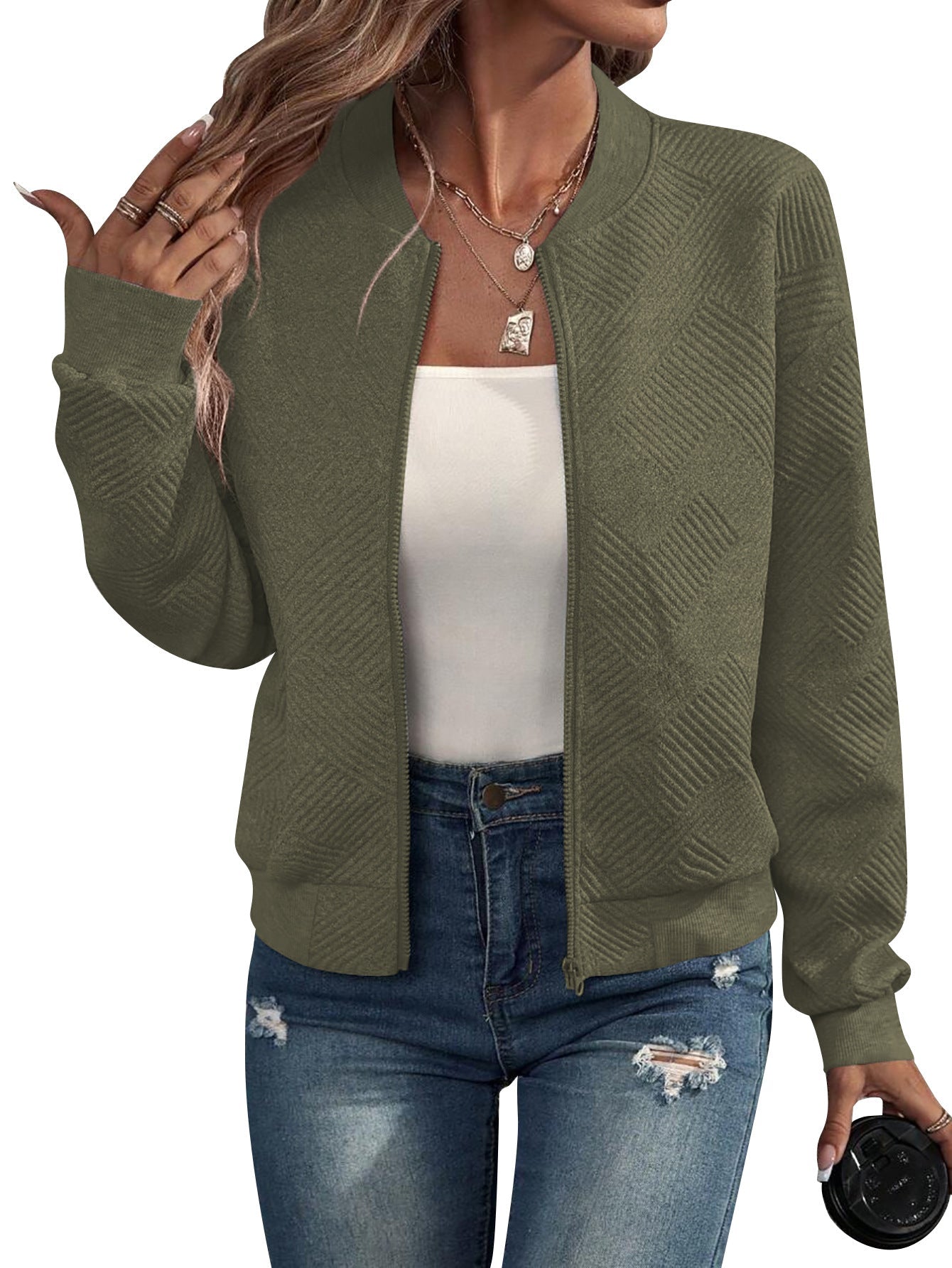 Women's Geometric Pattern Bomber Jacket
