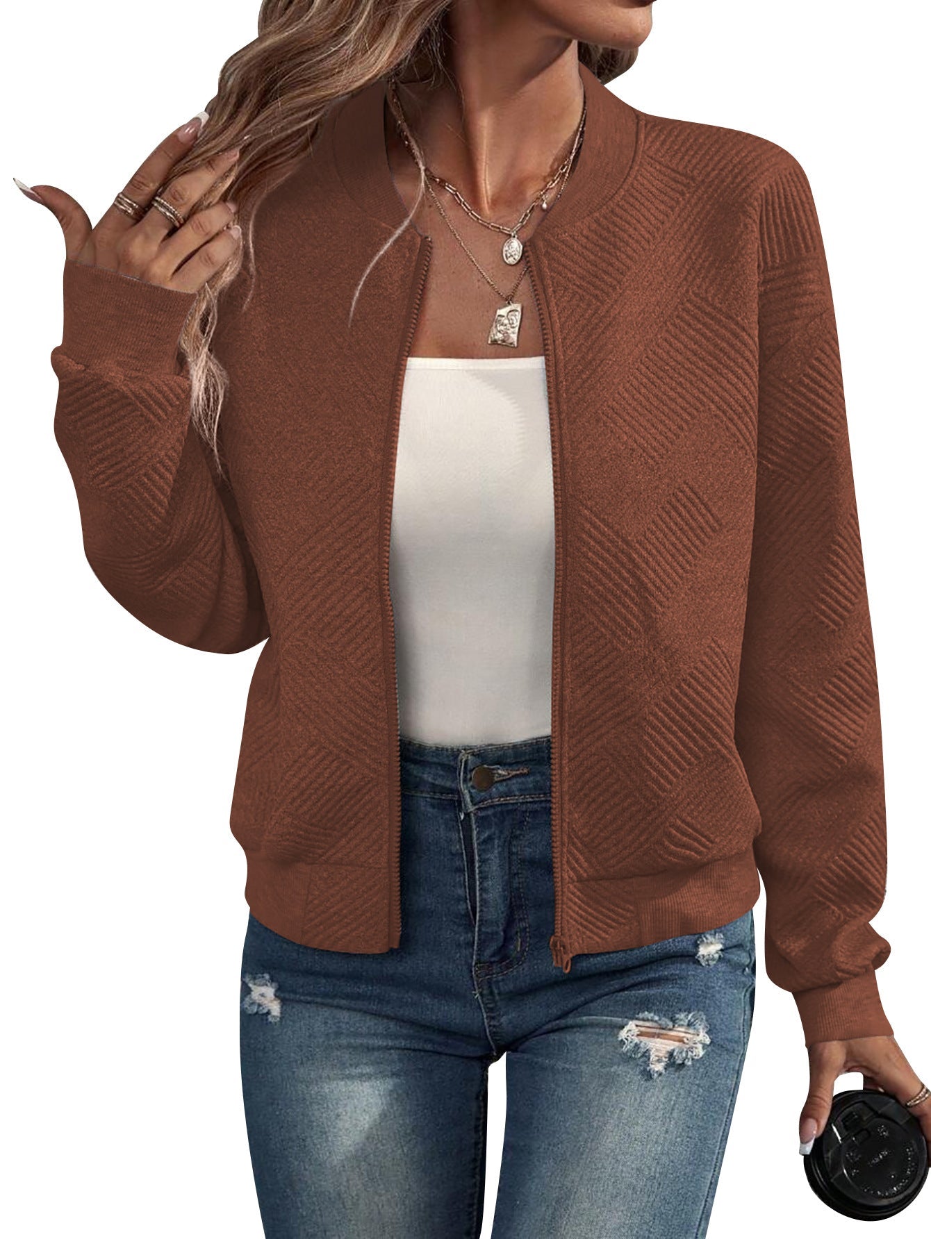 Women's Geometric Pattern Bomber Jacket