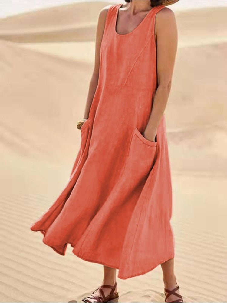Women's sleeveless linen midi dress