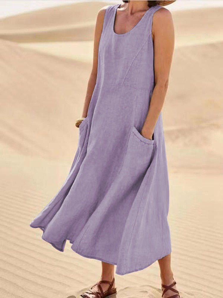 Women's sleeveless linen midi dress