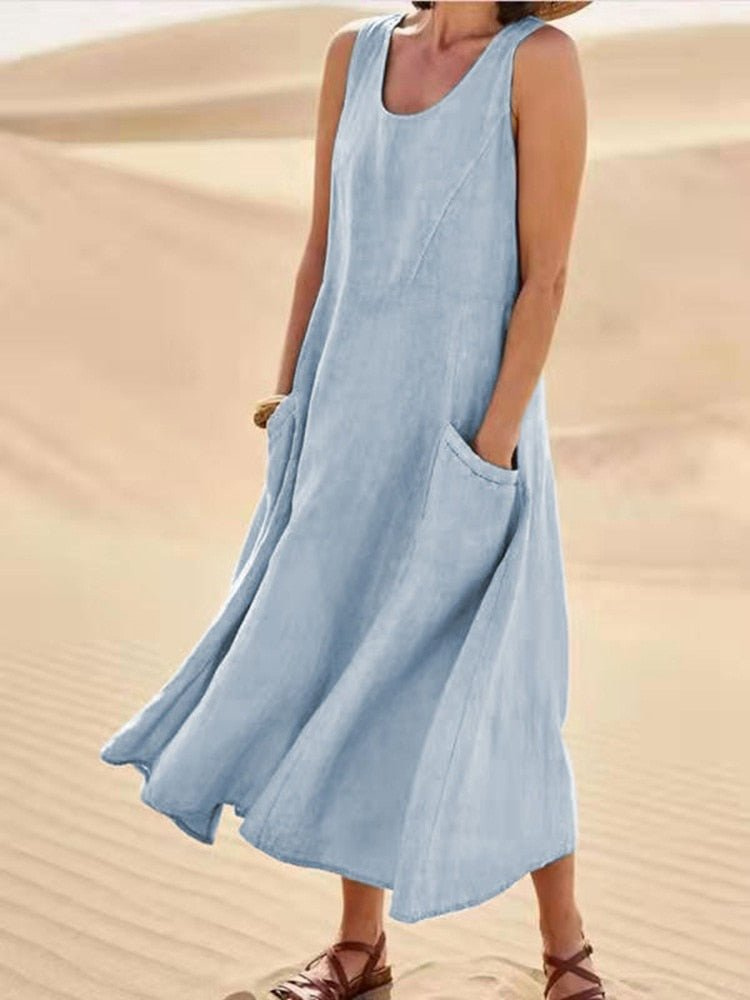 Women's sleeveless linen midi dress