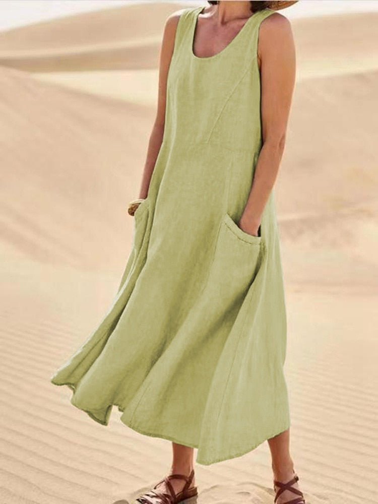 Women's sleeveless linen midi dress