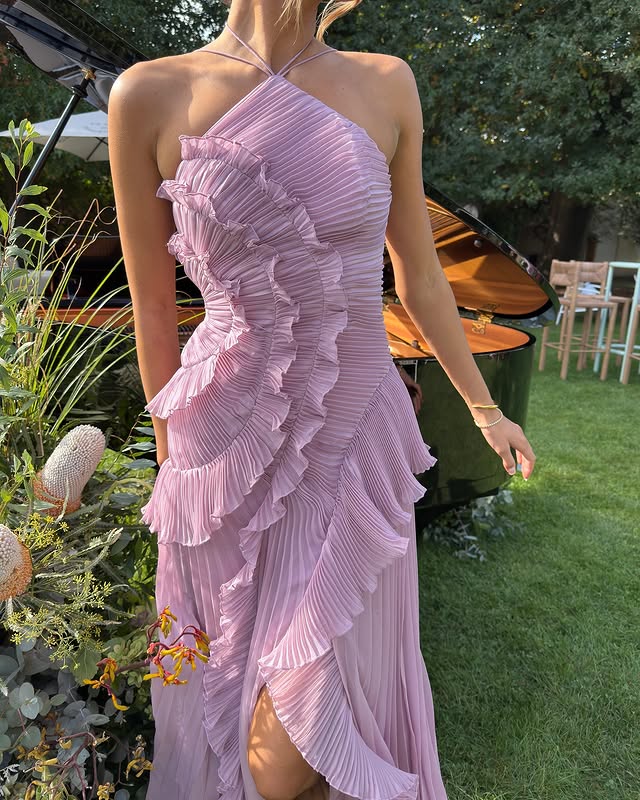 Robe Longue Asymétrique Pour Femme Avec Détails Froncés et Volants