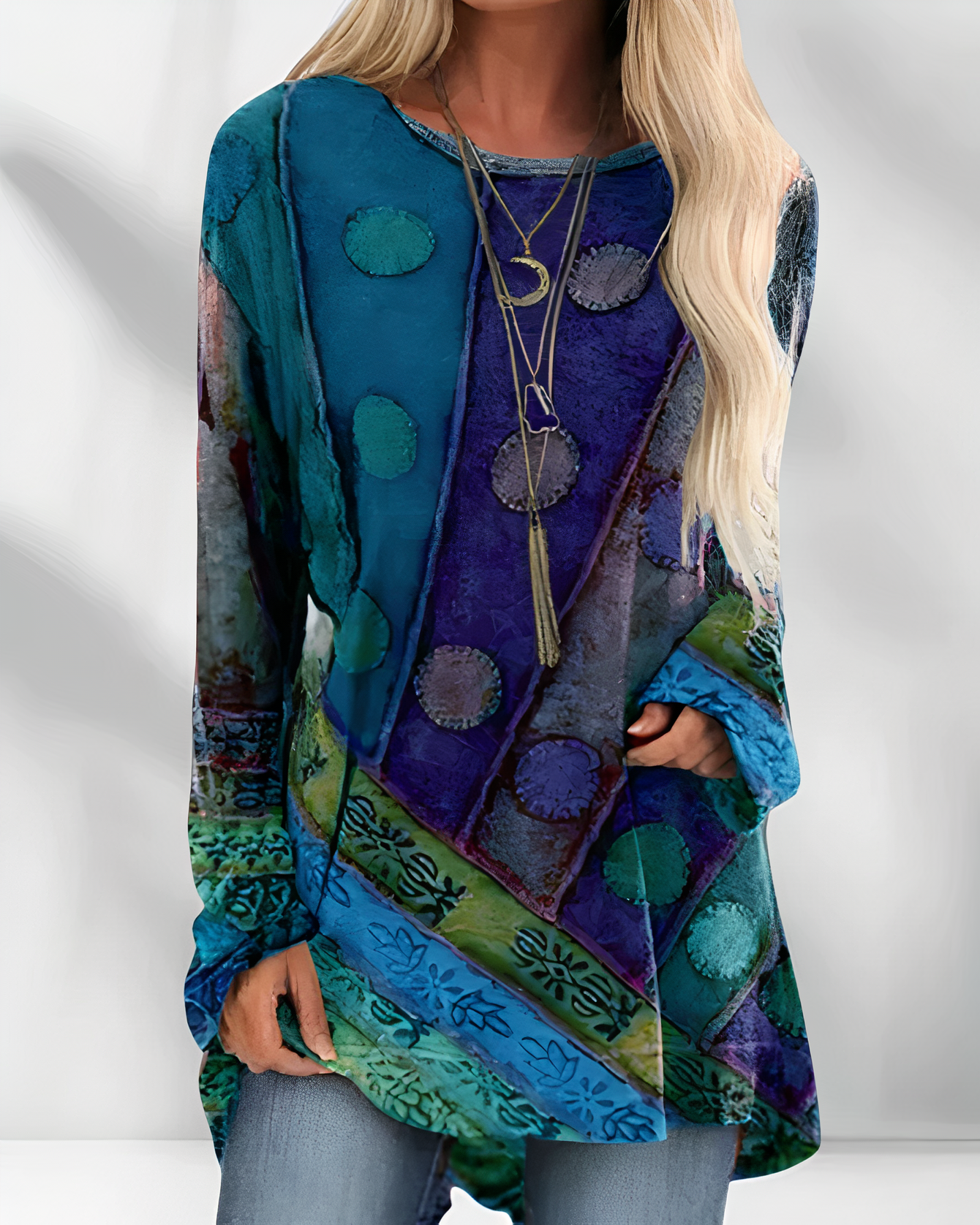 Tunique Femme Imprimée Patchwork à Pois