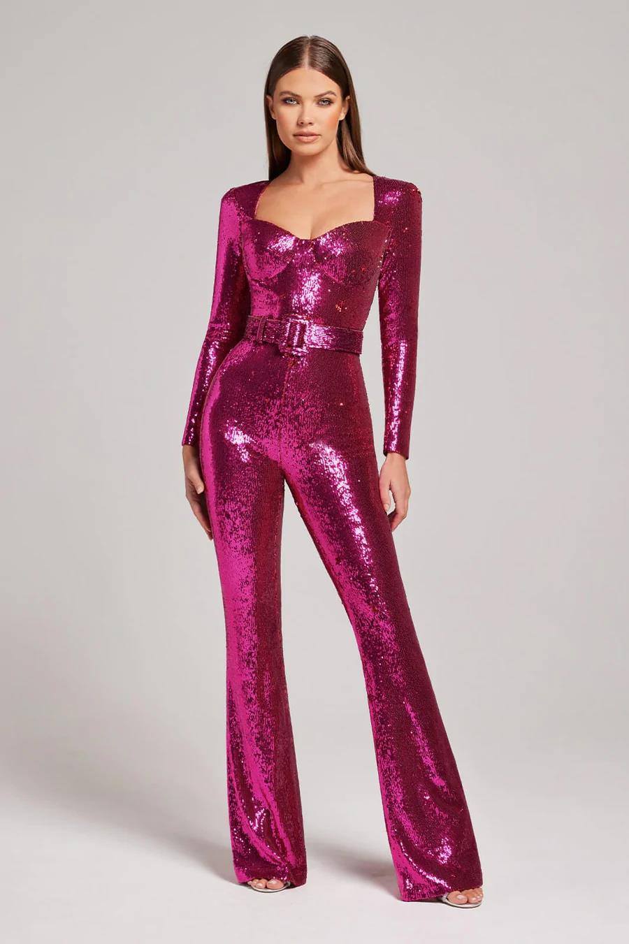 Elegant Sequin Jumpsuit with Flared Legs for Women