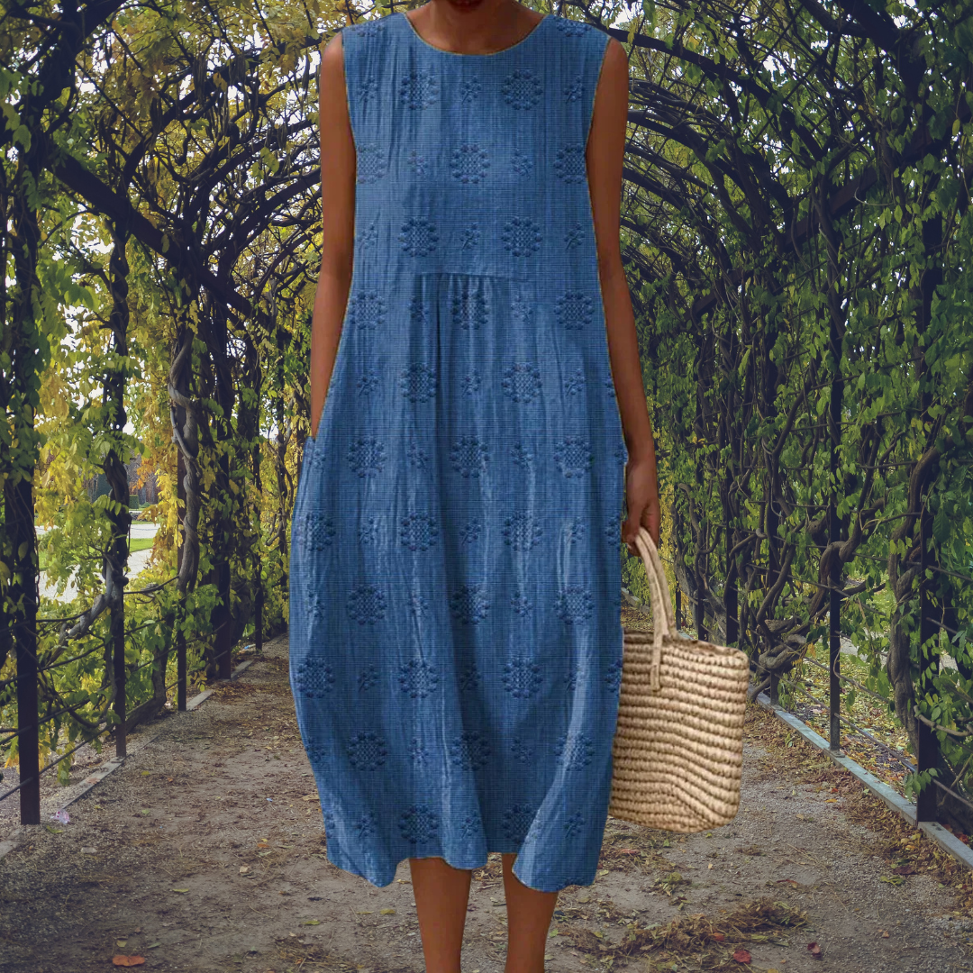 Robe Midi Femme Sans Manches à Motifs Texturés avec Coupe Ample