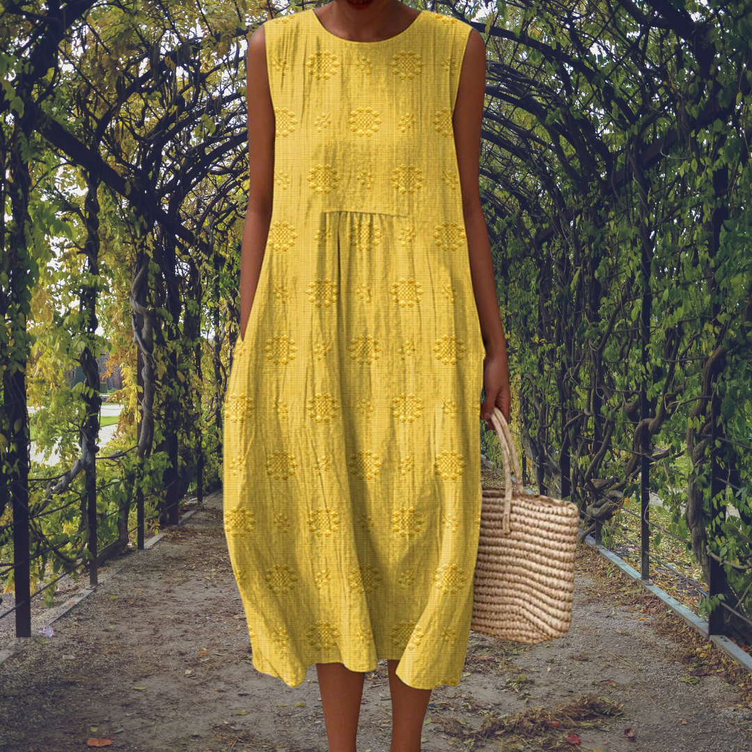 Robe Midi Femme Sans Manches à Motifs Texturés avec Coupe Ample