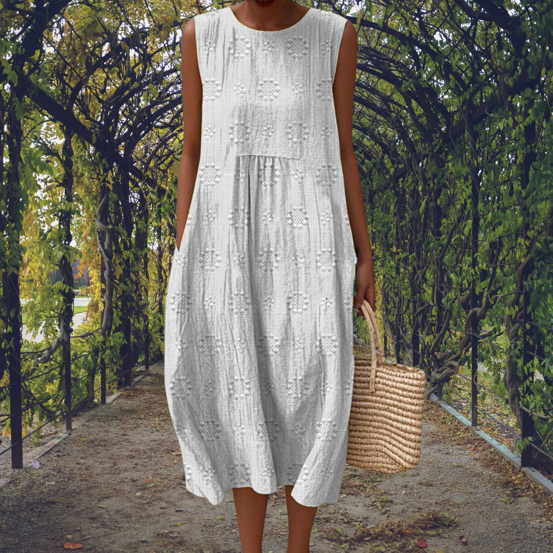 Robe Midi Femme Sans Manches à Motifs Texturés avec Coupe Ample