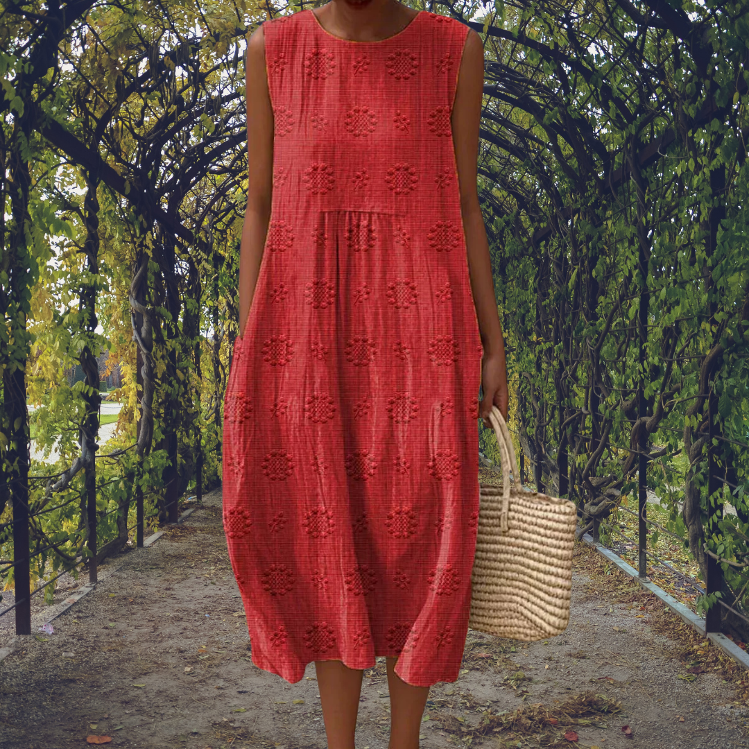 Robe Midi Femme Sans Manches à Motifs Texturés avec Coupe Ample