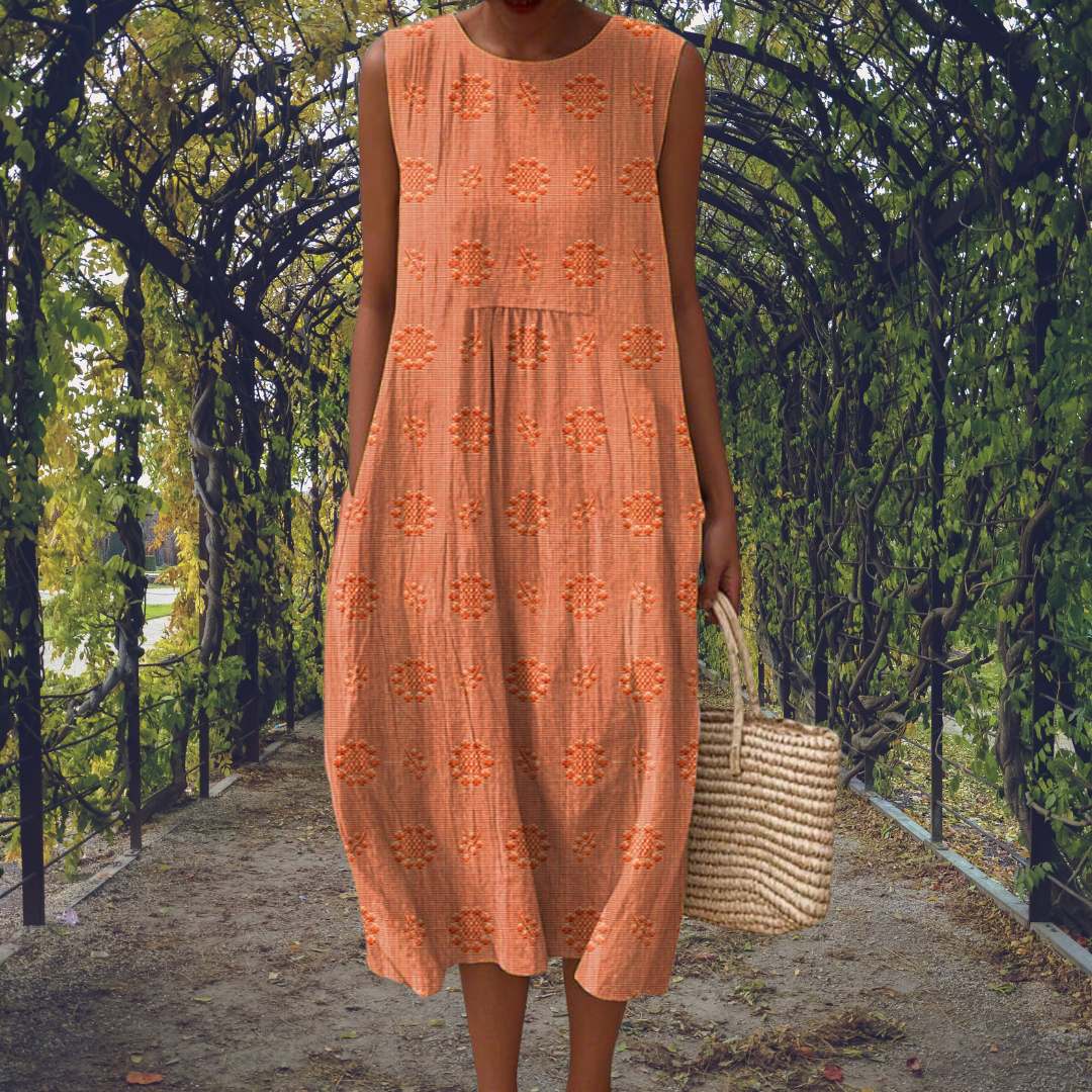 Robe Midi Femme Sans Manches à Motifs Texturés avec Coupe Ample