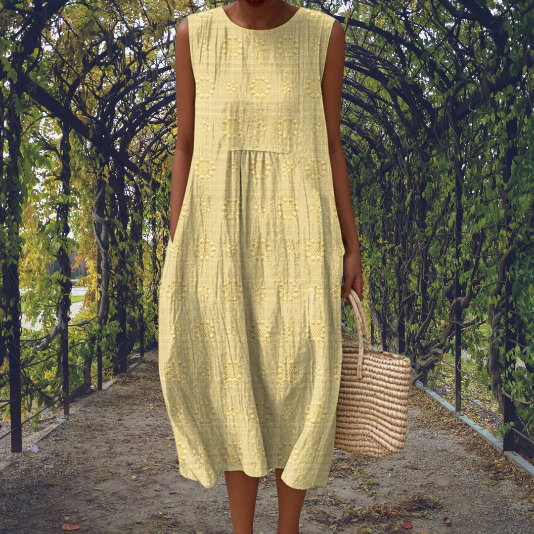 Robe Midi Femme Sans Manches à Motifs Texturés avec Coupe Ample