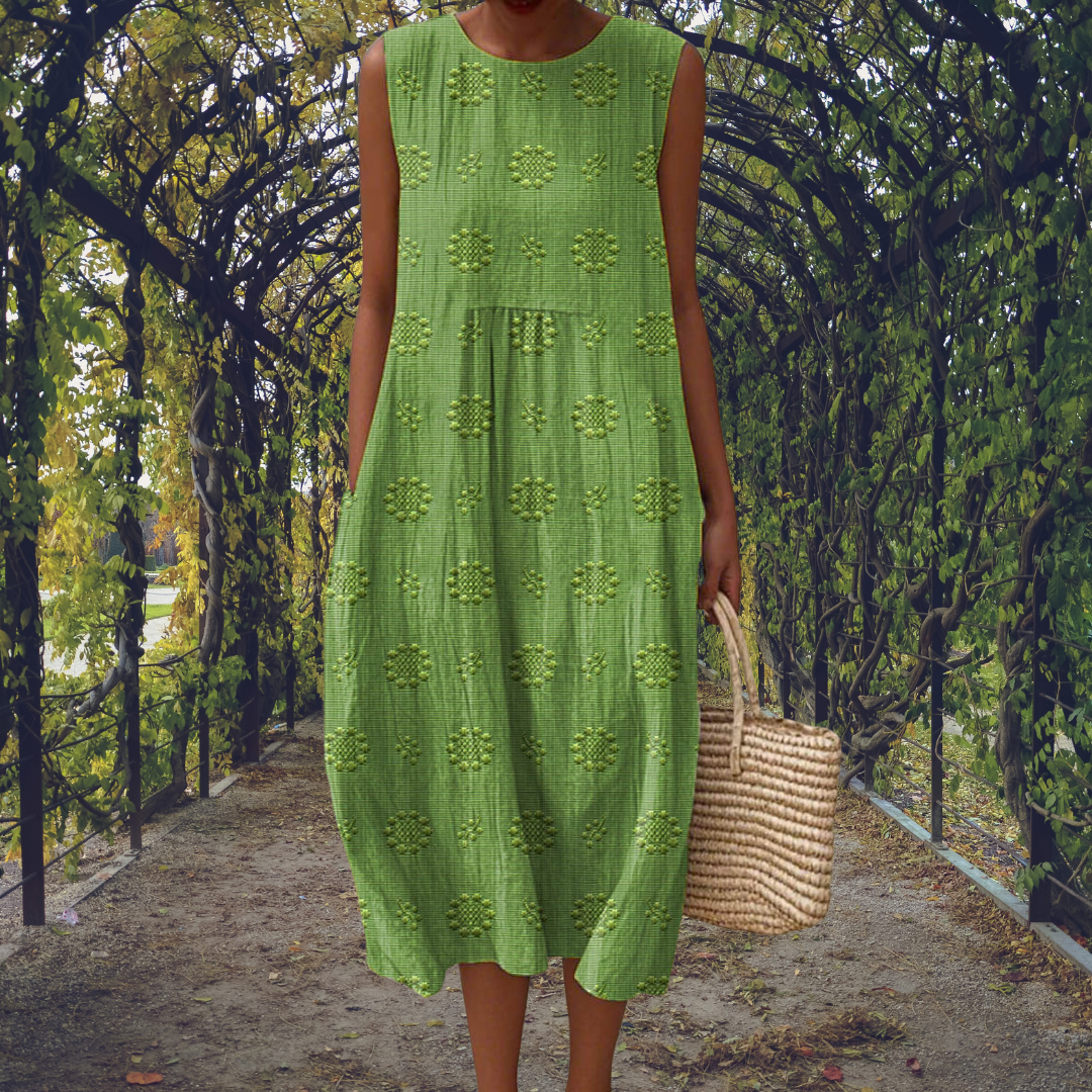 Robe Midi Femme Sans Manches à Motifs Texturés avec Coupe Ample