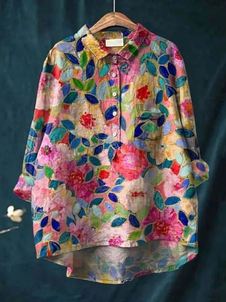 Chemise Femme Fleurie Décontractée - Style Artistique et Élégant