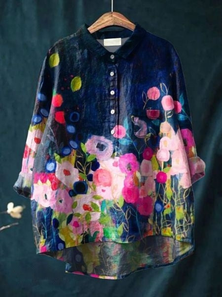 Blusa mujer estampado floral con botones