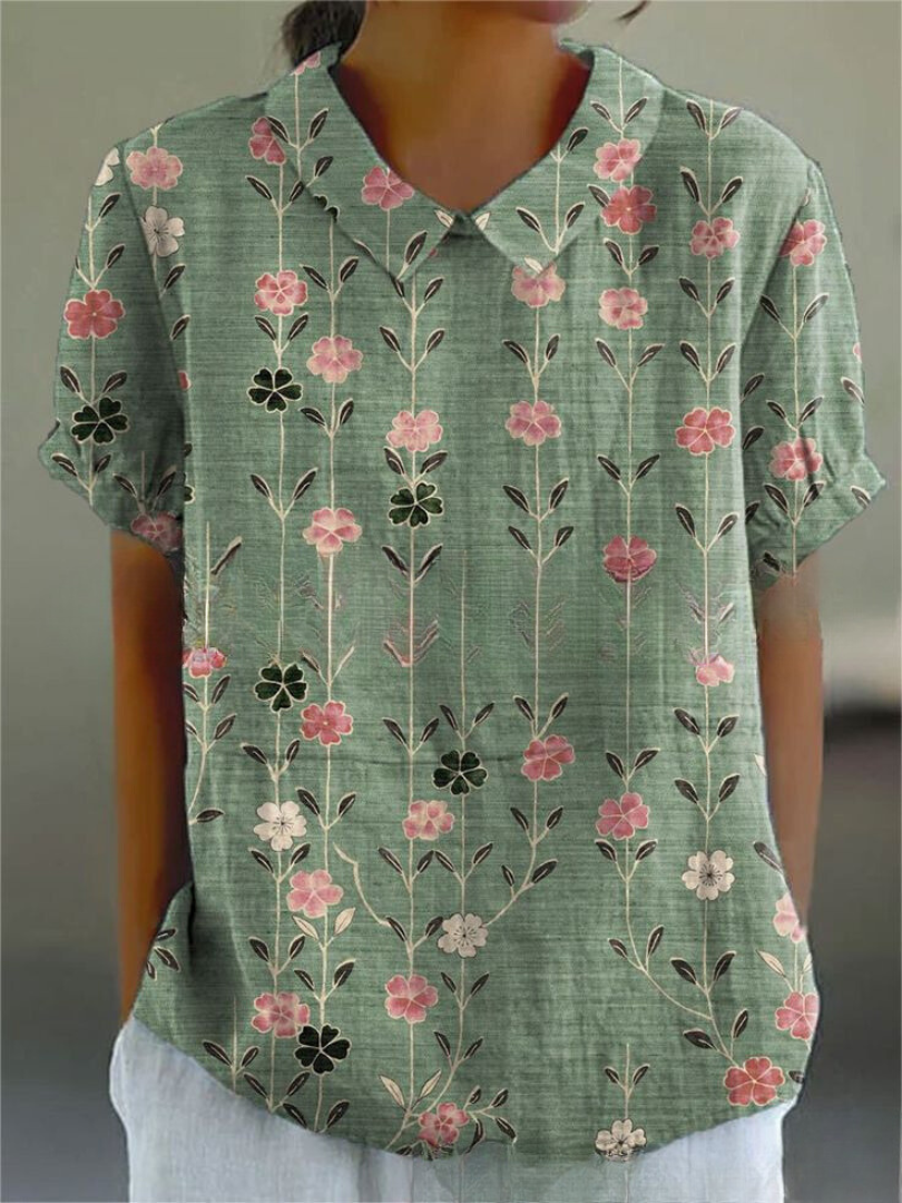 Blouse Fleurie Femme à Manches Courtes