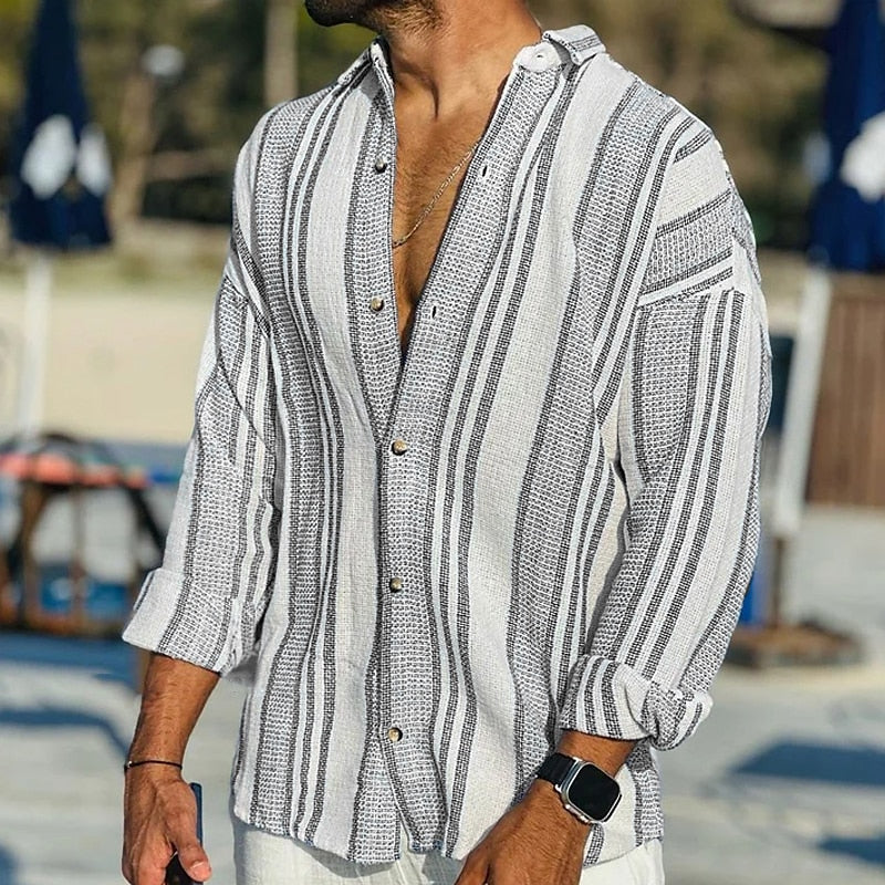 Casual Striped Long-Sleeve Shirt for Men
