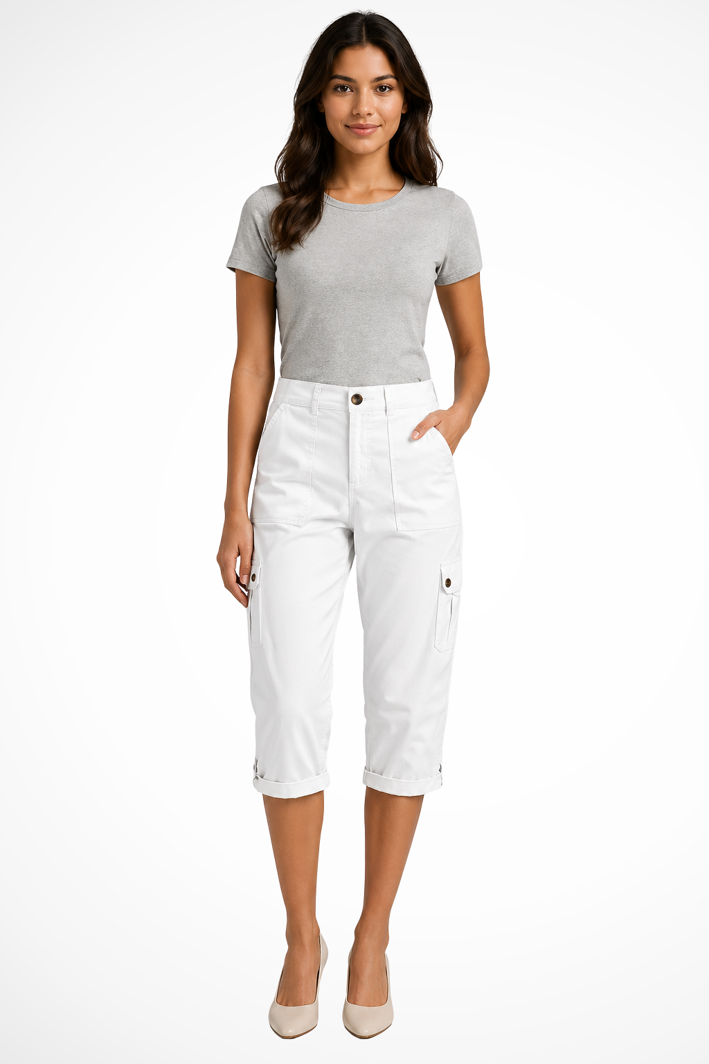 Pantalón cargo corto para mujer con dobladillo ajustable