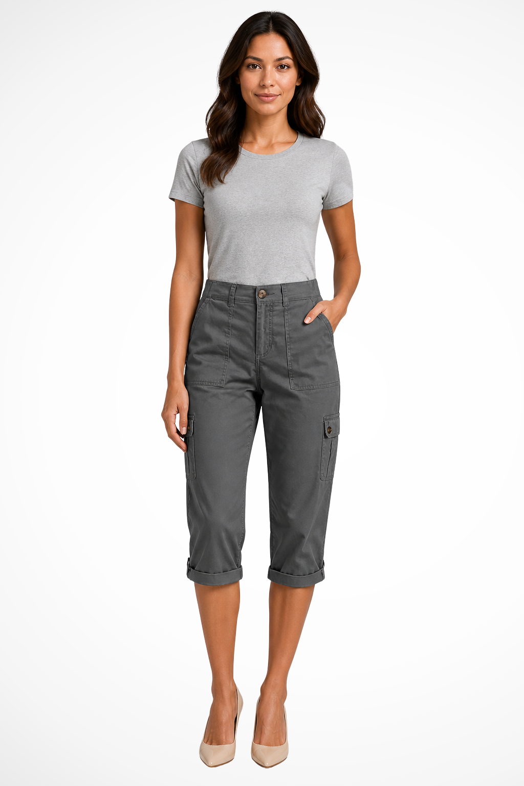 Pantalón cargo corto para mujer con dobladillo ajustable