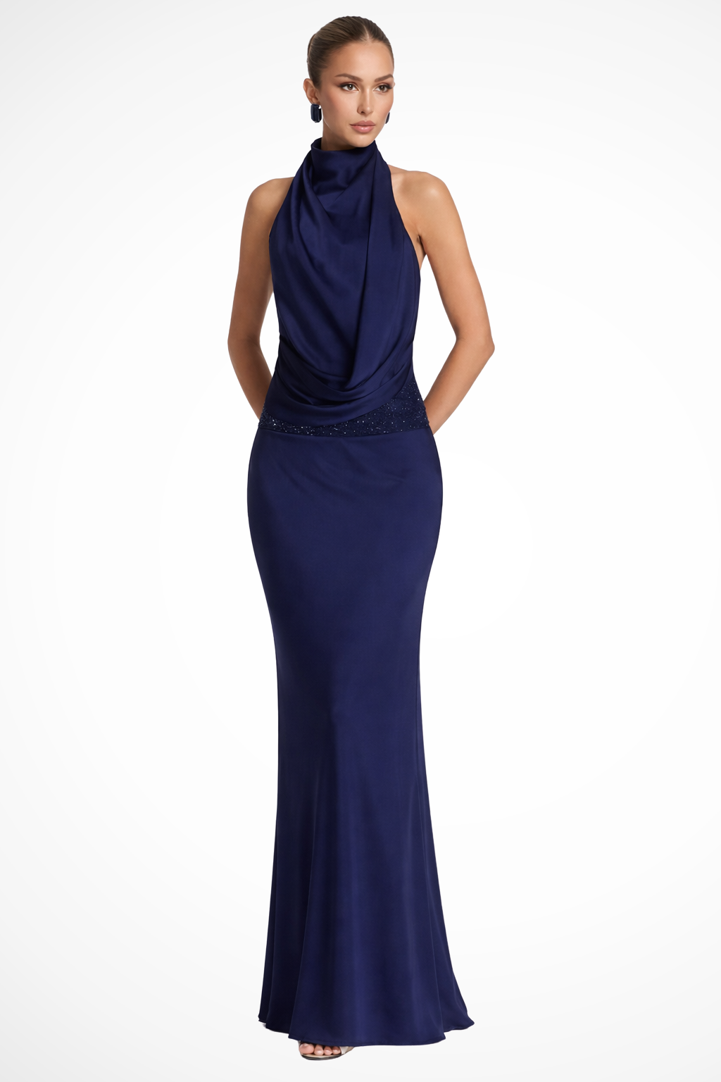 Robe Longue Dos Nu Femme à Col Drapé Élégant