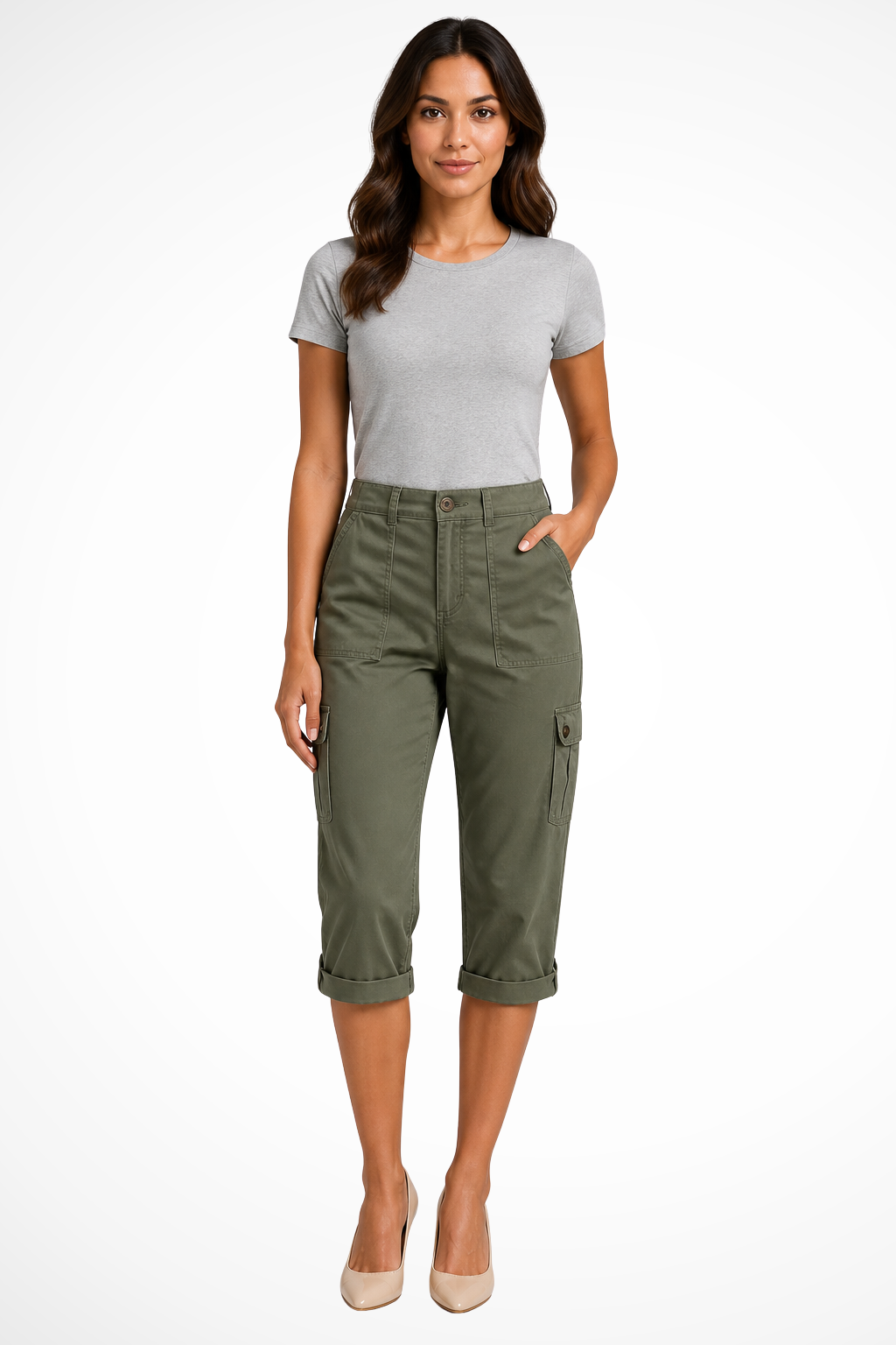 Pantalón cargo corto para mujer con dobladillo ajustable