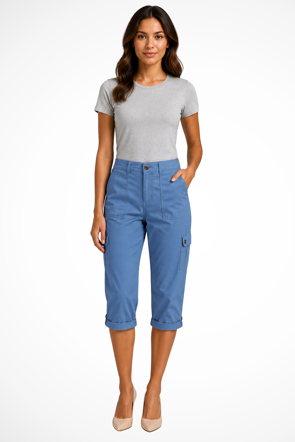 Pantalón cargo corto para mujer con dobladillo ajustable