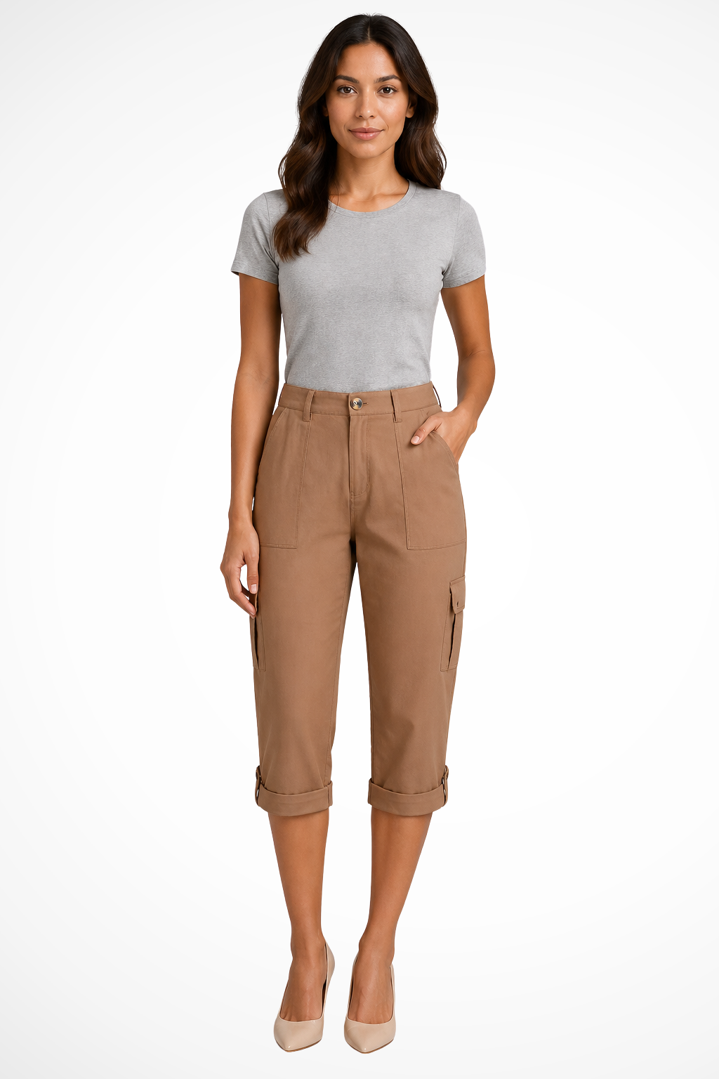 Pantalón cargo corto para mujer con dobladillo ajustable