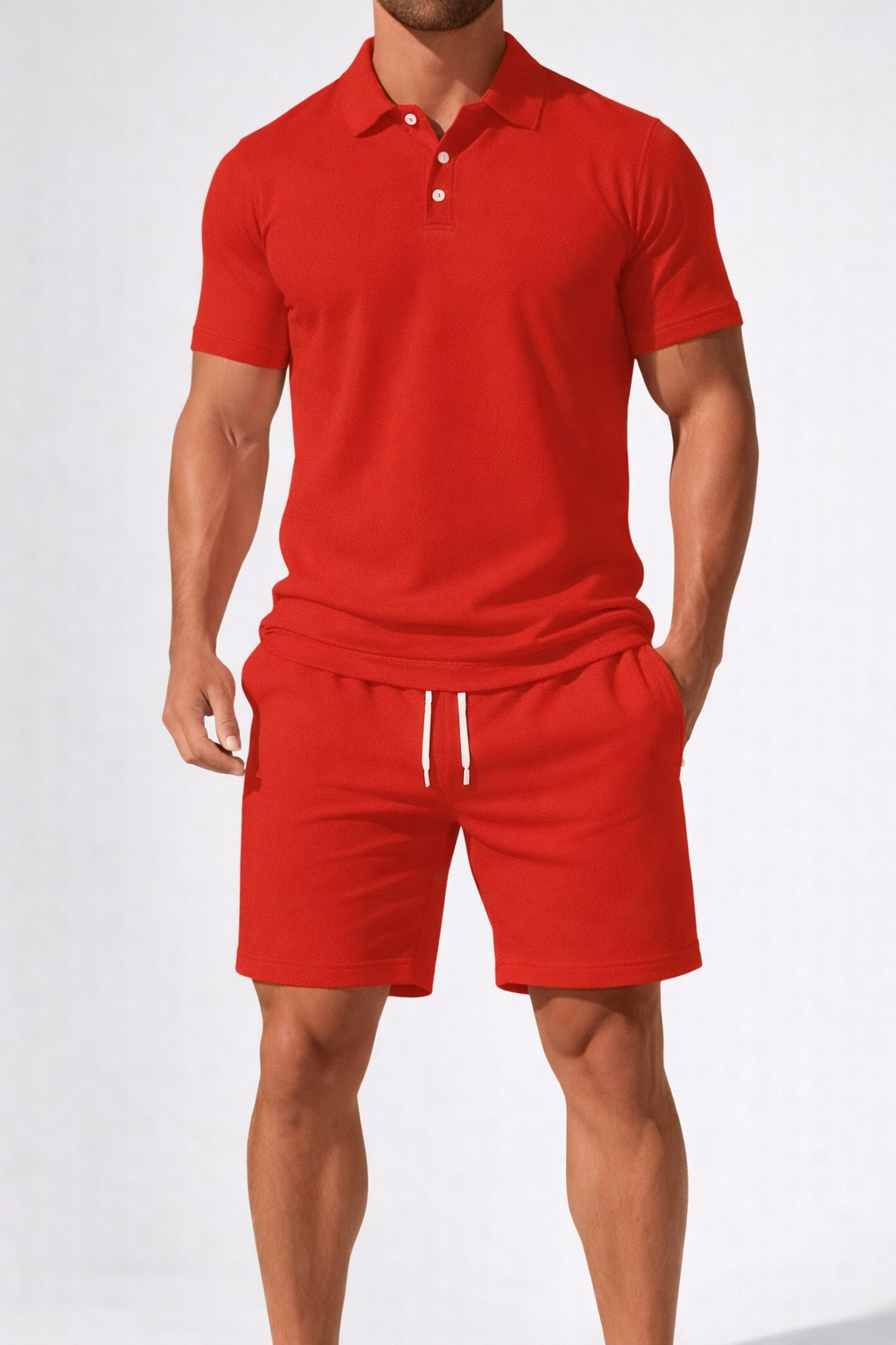 Ensemble d’été élégant pour homme : polo à manches courtes et short à cordon