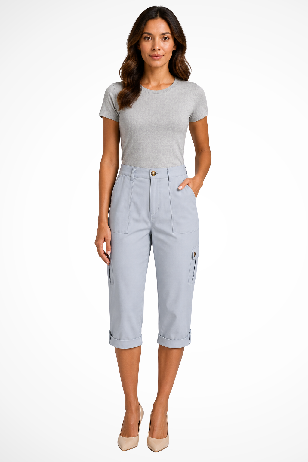 Pantalón cargo corto para mujer con dobladillo ajustable