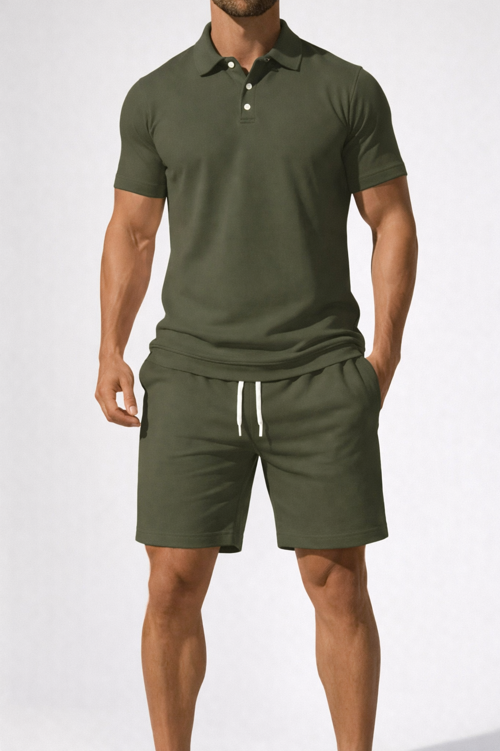 Ensemble d’été élégant pour homme : polo à manches courtes et short à cordon