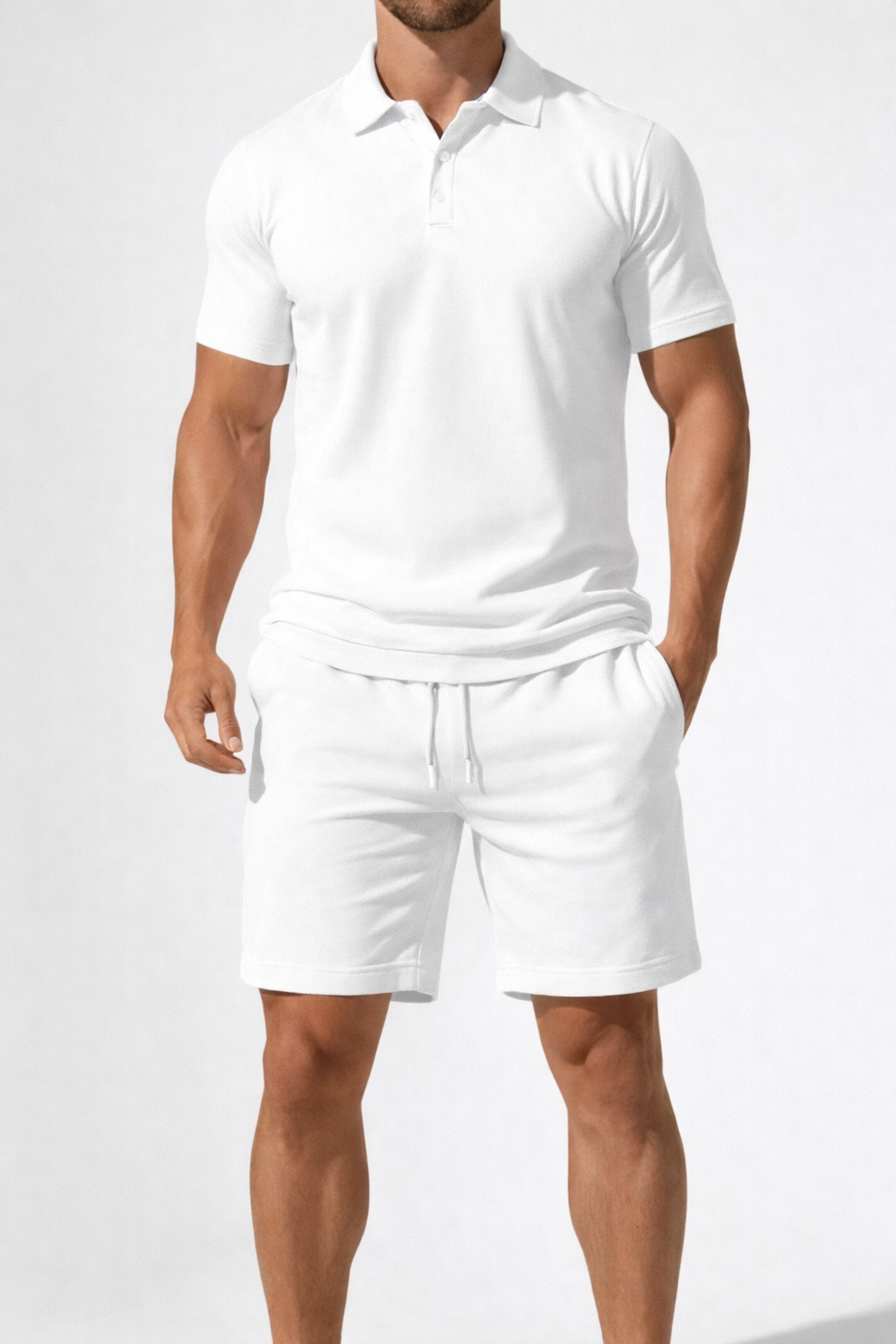 Ensemble d’été élégant pour homme : polo à manches courtes et short à cordon