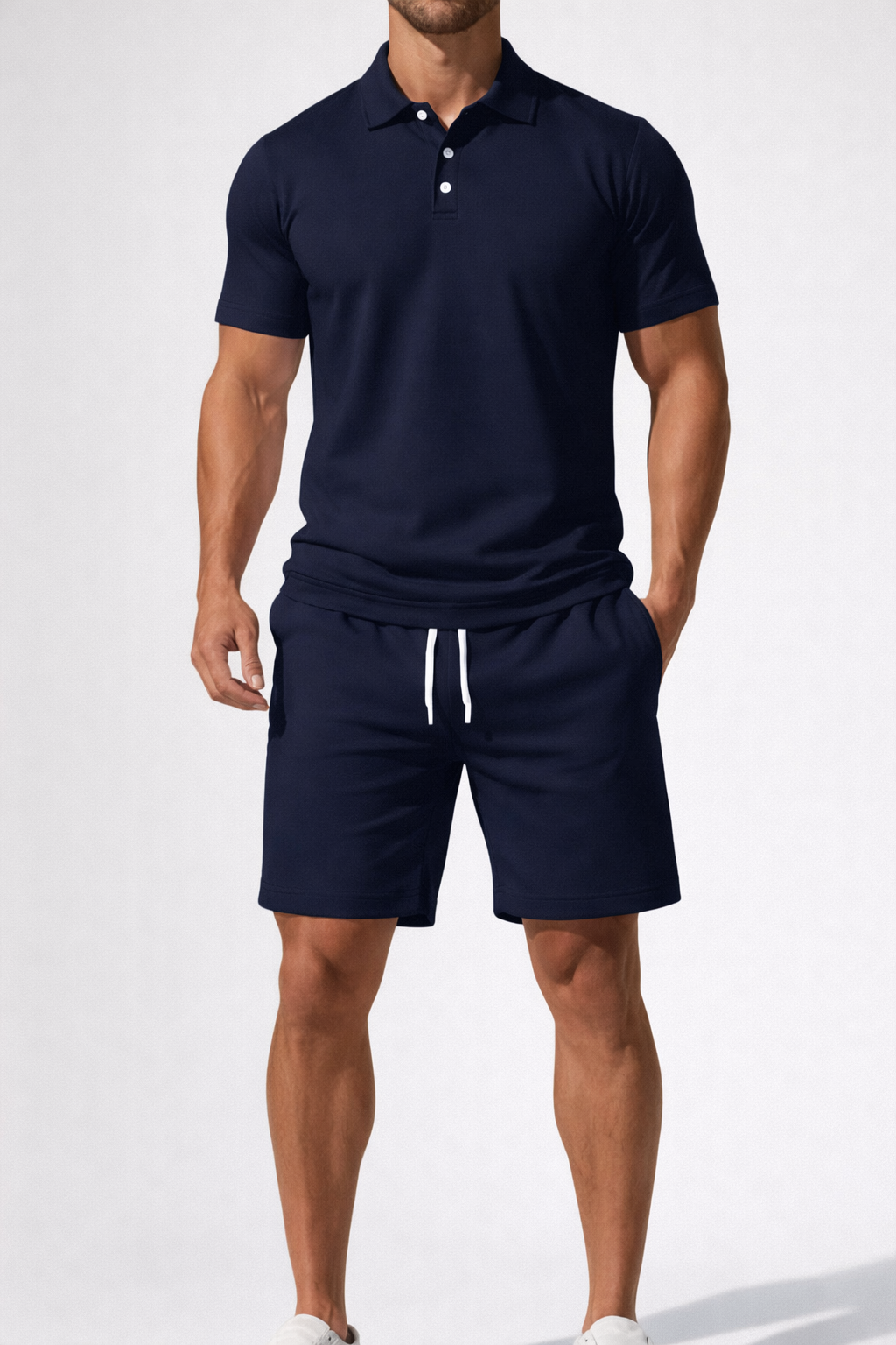 Ensemble d’été élégant pour homme : polo à manches courtes et short à cordon