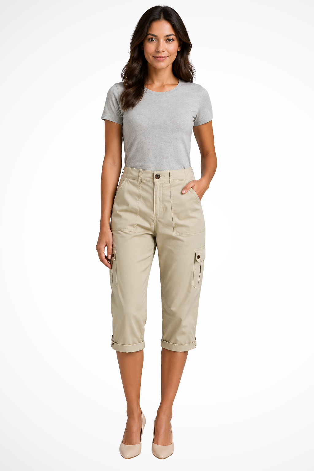 Pantalón cargo corto para mujer con dobladillo ajustable