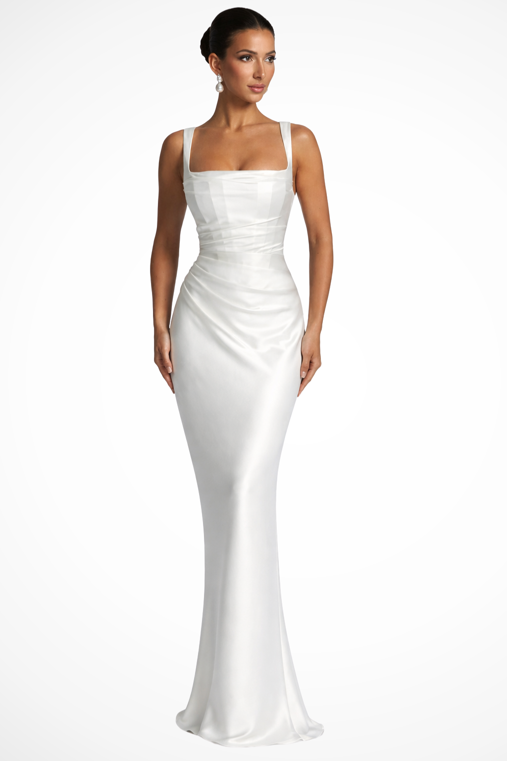 Vestido maxi de satén cuello cuadrado para mujer de noche