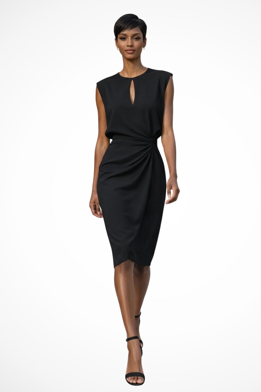 Élégante Robe portefeuille midi froncée à manches courtes pour femme