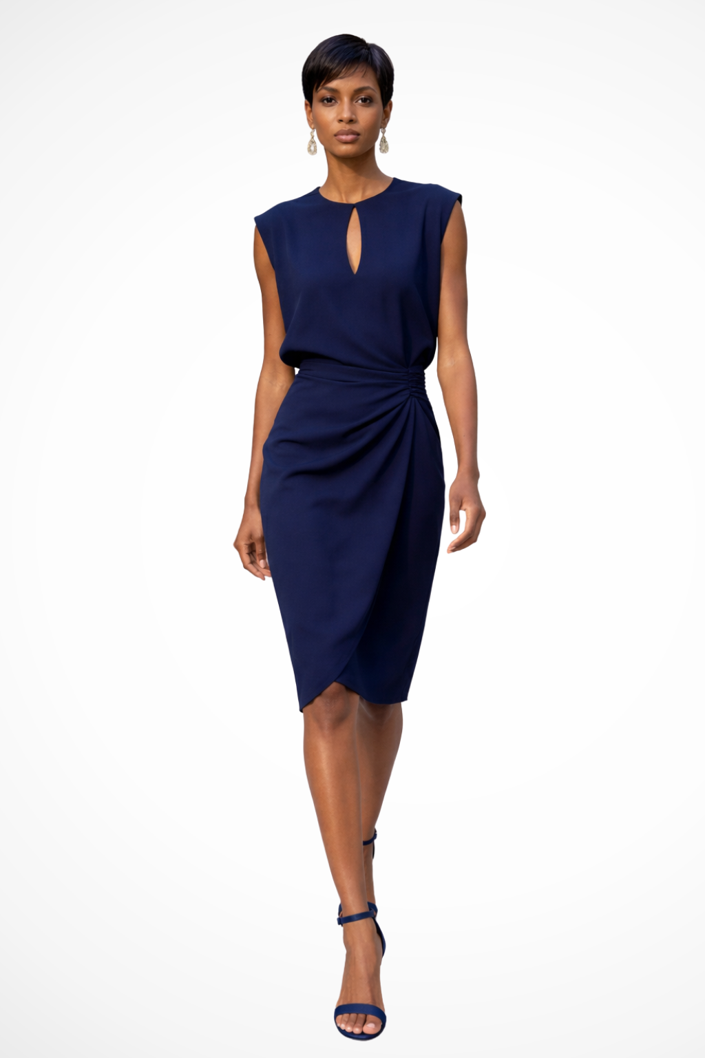 Élégante Robe portefeuille midi froncée à manches courtes pour femme