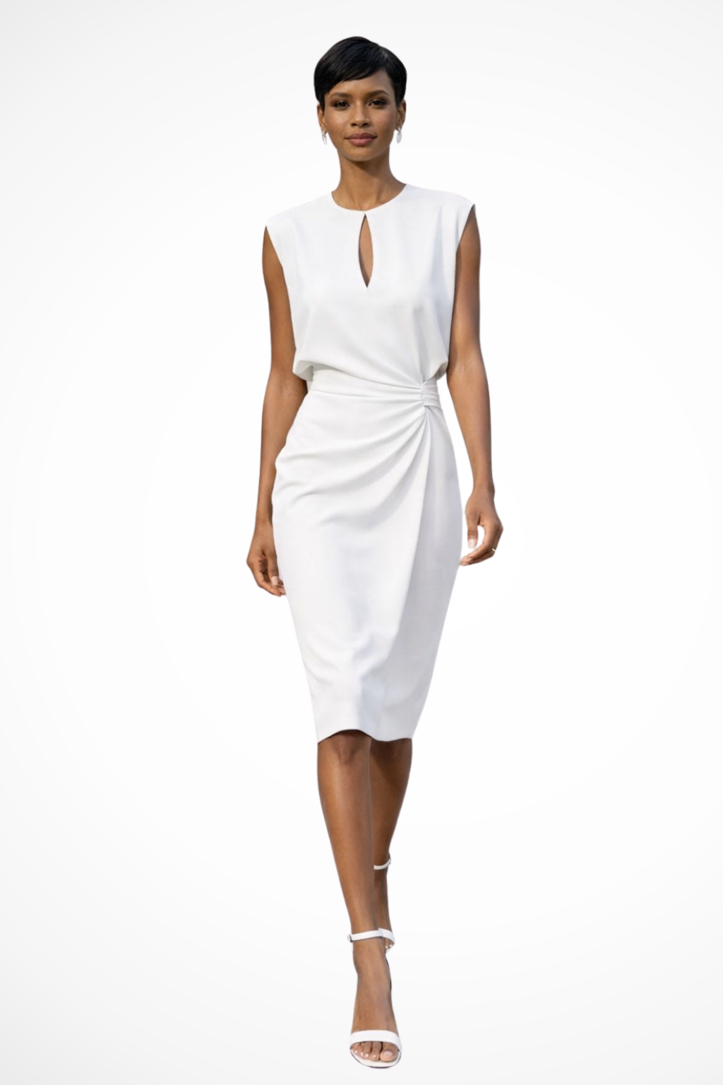Élégante Robe portefeuille midi froncée à manches courtes pour femme