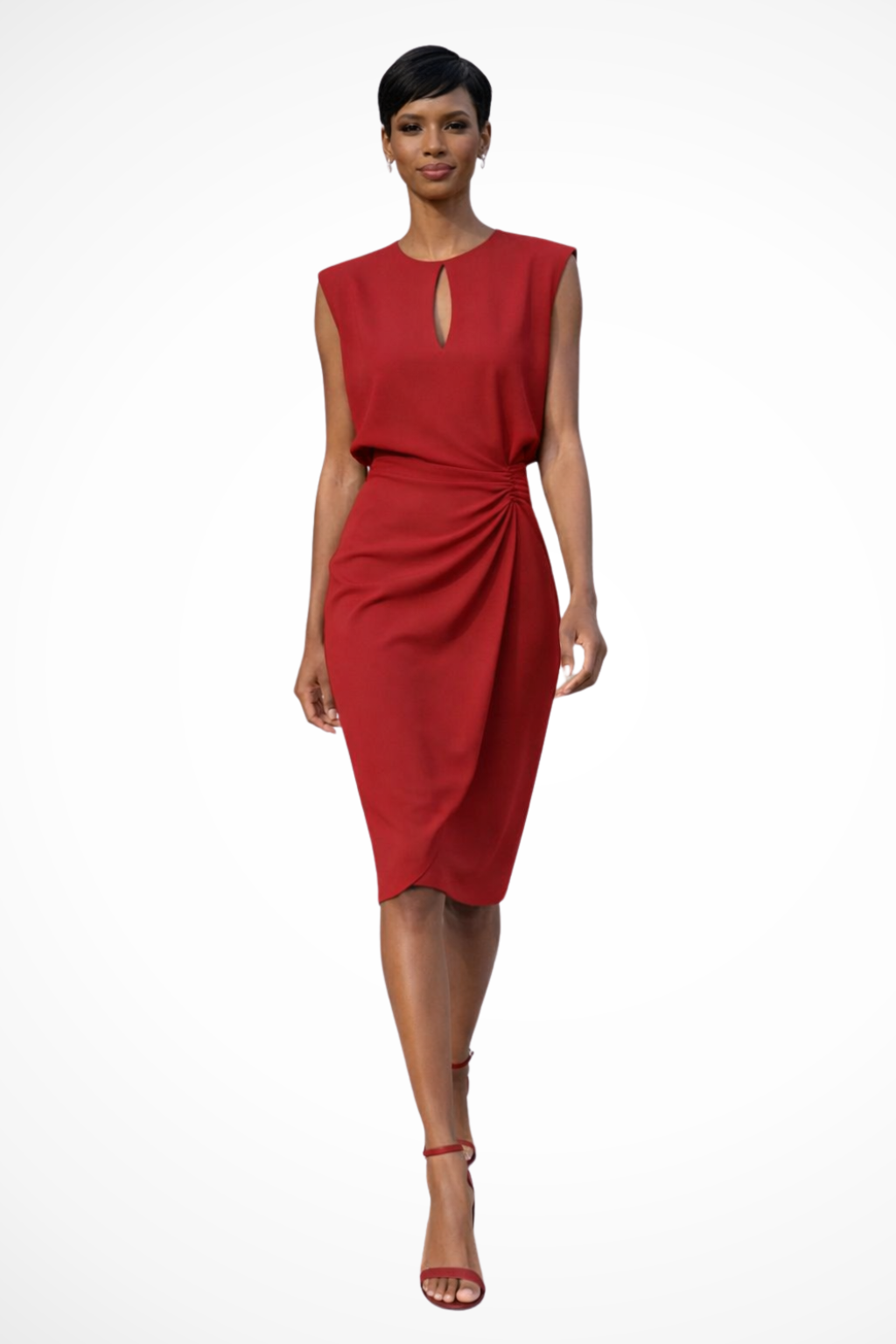 Élégante Robe portefeuille midi froncée à manches courtes pour femme